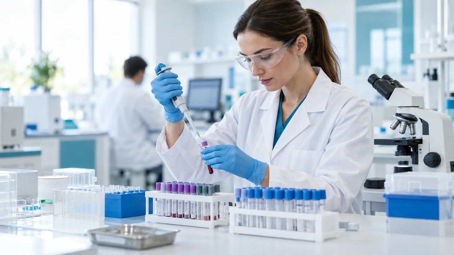 Profesional preparando muestras en un laboratorio clínico moderno